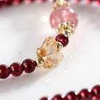 Fortune Jewel 14K Gold Plated Natural Garnet Strawberry Quartz Butterfly Protection Double Wrap Bracelet