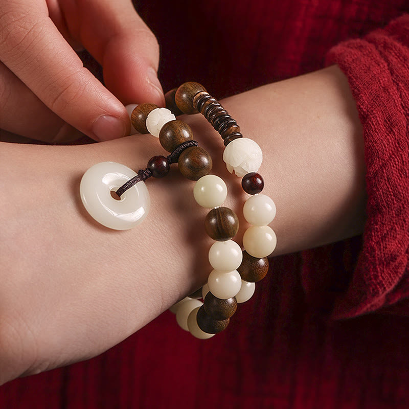 Fortune Jewel Bodhi Seed Green Sandalwood Lotus Peace Buckle Harmony Double Wrap Bracelet