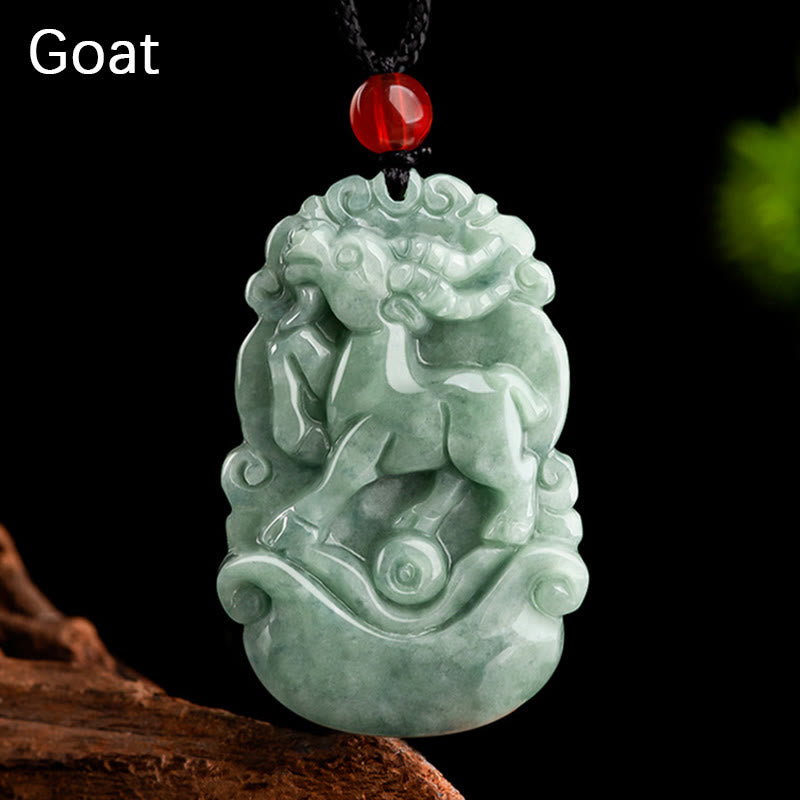 Fortune Jewel Natural Green Jade 12 Chinese Zodiac Luck Prosperity Necklace Pendant