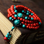 Fortune Jewel Turquoise Black Onyx Red Turquoise Bead Protection Bracelet