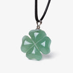 Fortune Jewel 925 Sterling Silver Green Aventurine Four Leaf Clover Luck Leather Rope Necklace Pendant