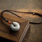 Fortune Jewel Natural Round Jade Gray Jade Peace Buckle Luck Necklace Pendant
