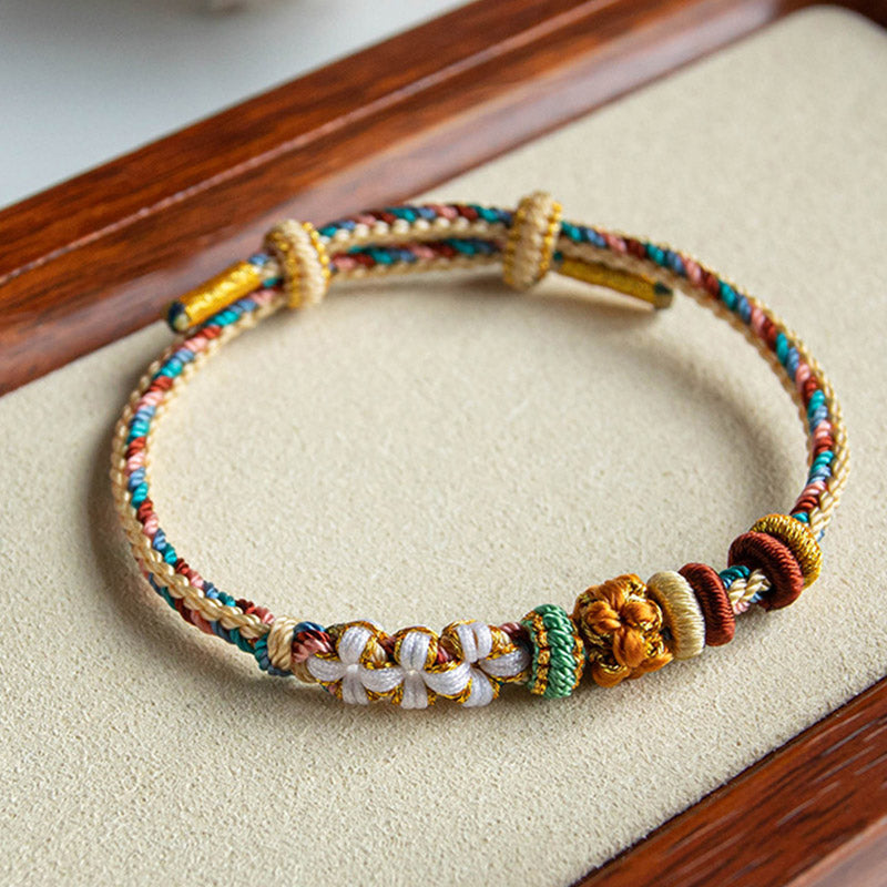 Fortune Jewel Handmade Dunhuang Color Peach Blossom Pattern Braid String Bracelet