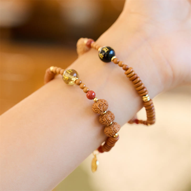 Fortune Jewel Tibetan Bodhi Seed Black Onyx Smoky Quartz Om Mani Padme Hum Fu Character Wealth Bracelet