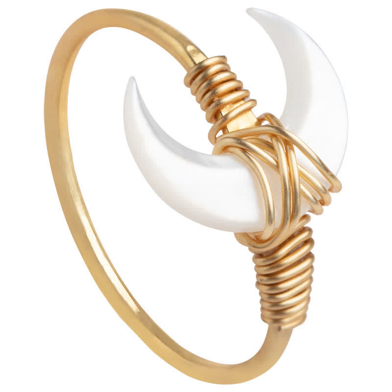 Fortune Jewel Natural Tridacna Stone Moon 14K Gold Blessing Ring - Fortune Jewel