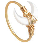 Fortune Jewel Natural Tridacna Stone Moon 14K Gold Blessing Ring - Fortune Jewel