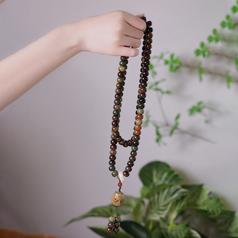Fortune Jewel 108 Mala Beads Dunhuang Color Bodhi Seed Dzi Bead Keep Away Evil Spirits Bracelet