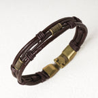 Fortune Jewel Vintage Leather Wrist Band Brown Rope Layered Bracelet Bangle