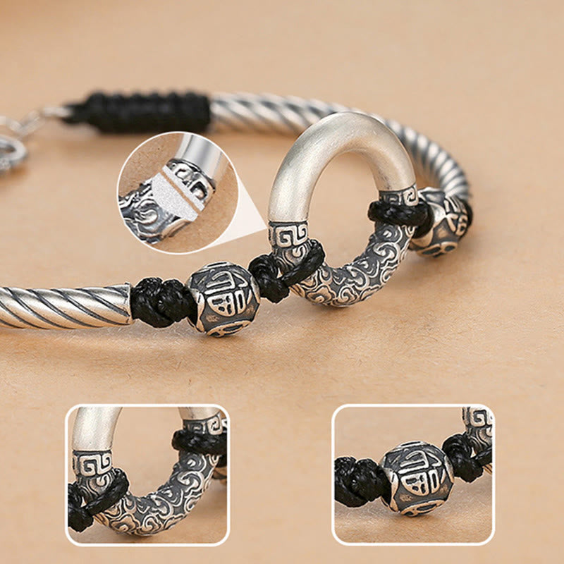 Fortune Jewel 999 Sterling Silver Fu Character Peace Buckle Copper Coin Auspicious Clouds Fortune Bracelet