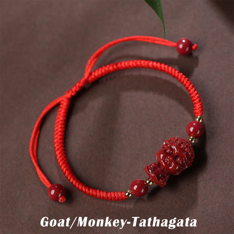Fortune Jewel Chinese Zodiac Natal Buddha Cinnabar Amulet Blessing String Bracelet