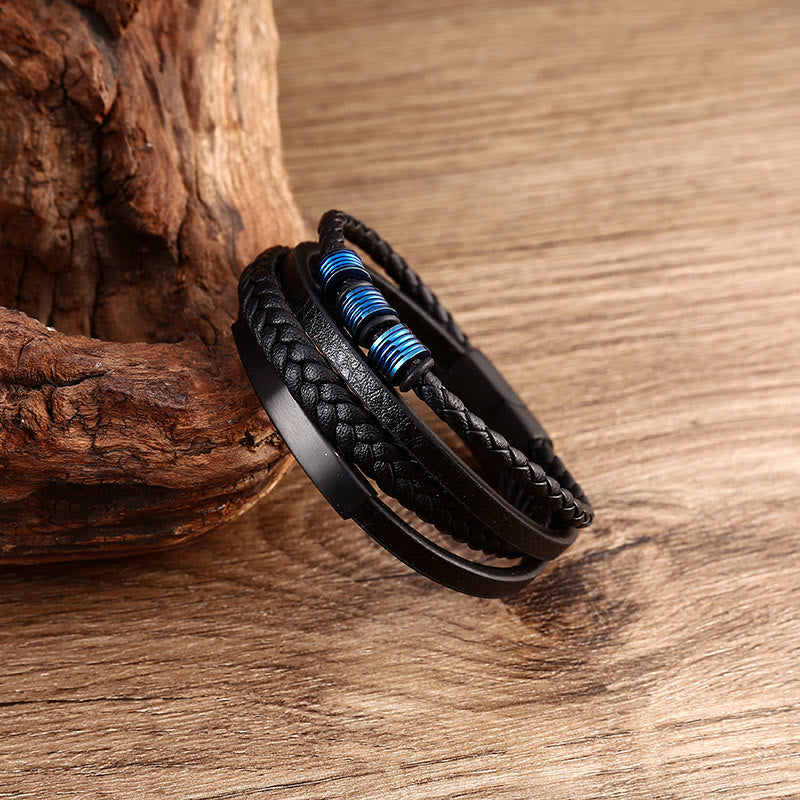 Fortune Jewel Leather Multi-Layer Titanium Steel Balance Braided Magnetic Buckle Bracelet