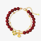 Fortune Jewel 925 Sterling Silver Natural Cinnabar Four Leaf Clover Flower Blessing Chain Bracelet