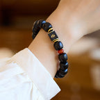 Fortune Jewel Ebony Wood Auspicious Clouds Engraved Calm Bracelet