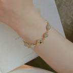 Fortune Jewel Natural Hetian Jade Bead Square Pattern Luck Chain Bracelet