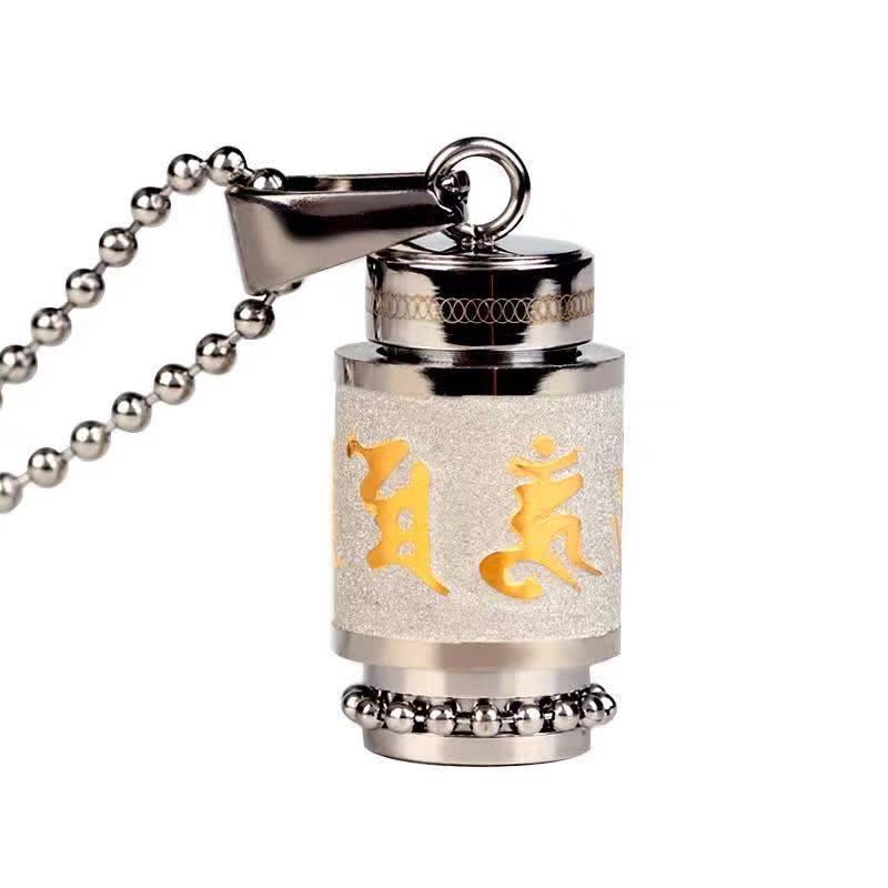 Fortune Jewel Tibet Om Mani Padme Hum Shurangama Mantra Titanium Steel Wisdom Amulet Necklace Pendant