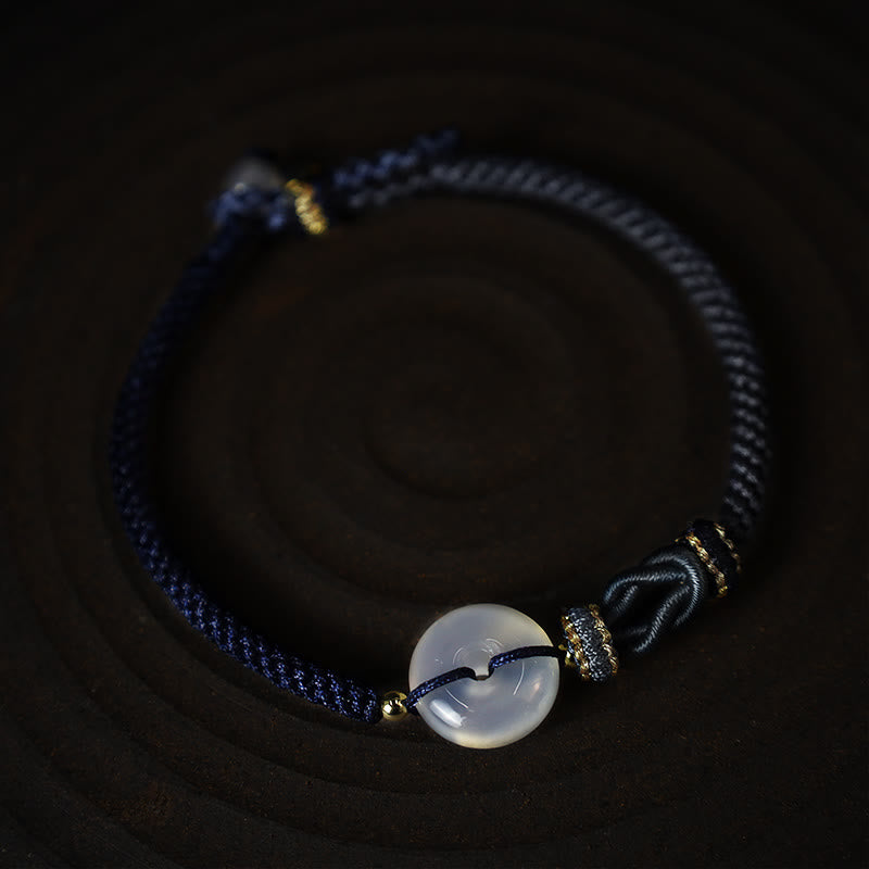 Fortune Jewel Handmade White Agate Peace Buckle Luck Happiness Protection Weave String Bracelet