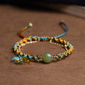 Fortune Jewel Handmade Colorful Rope Luck Jade Bead Abundance Double Layer Bracelet