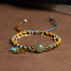 Fortune Jewel Handmade Colorful Rope Luck Jade Bead Abundance Double Layer Bracelet
