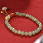 Fortune Jewel 925 Sterling Silver Hetian Jade Gourd Lotus Abundance Luck Bracelet