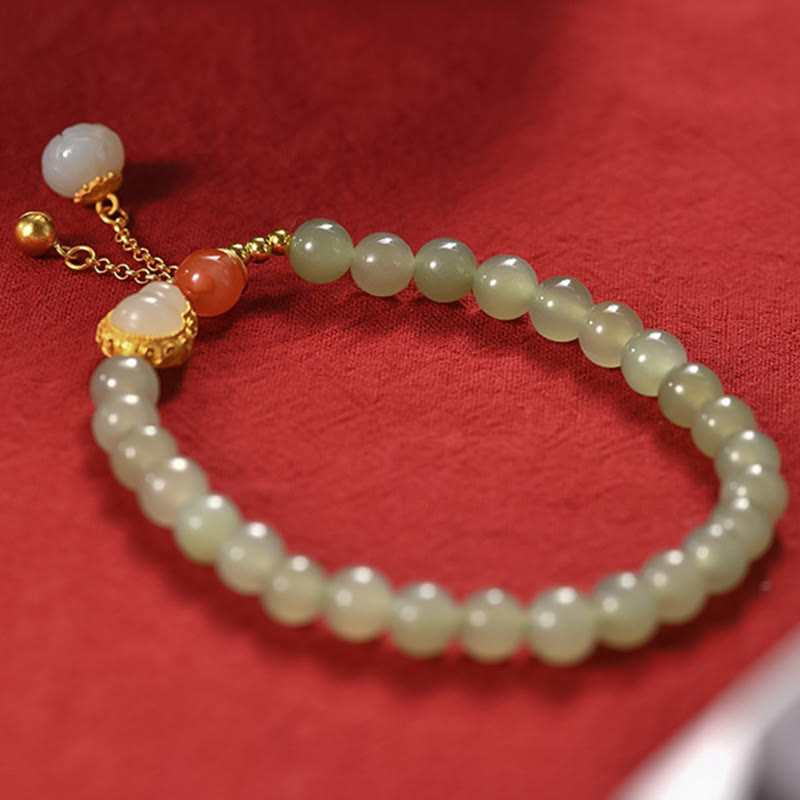Fortune Jewel 925 Sterling Silver Hetian Jade Gourd Lotus Abundance Luck Bracelet