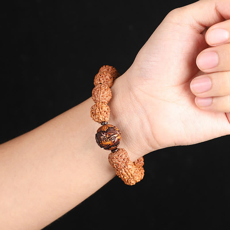 Fortune Jewel Tibet Rudraksha Bodhi Seed PiXiu Copper Coin Wealth Luck Bracelet