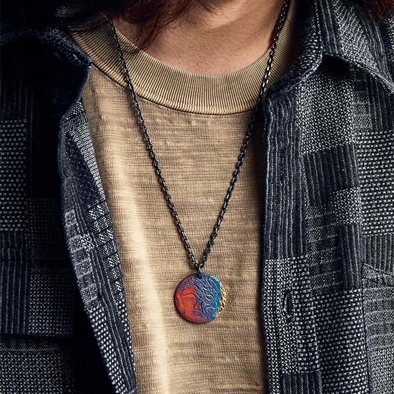 Fortune Jewel 999 Sterling Silver 24K Gold Half Demon Half Buddha Compassion Necklace Pendant Fortune Jewel