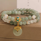 Fortune Jewel Green Aventurine Peace Buckle Charm Luck Double Wrap Bracelet
