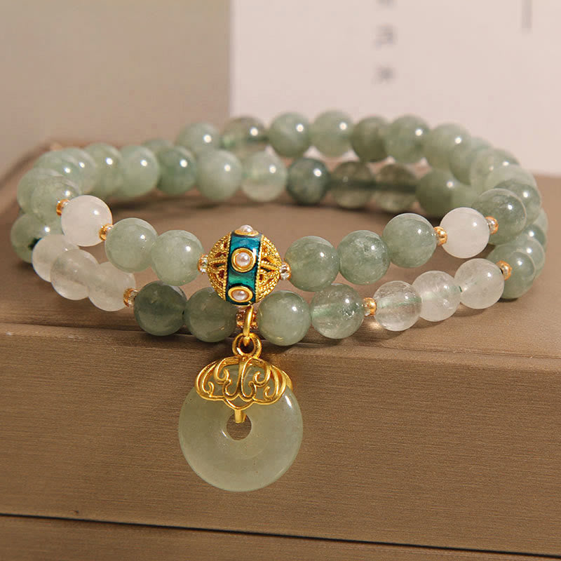 Fortune Jewel Green Aventurine Peace Buckle Charm Luck Double Wrap Bracelet