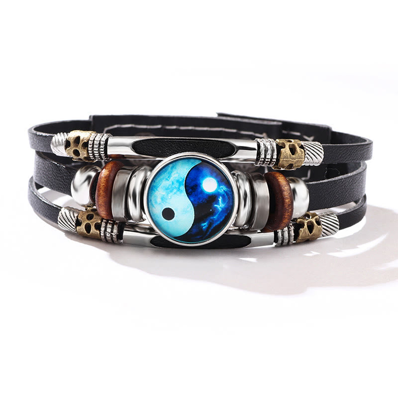 Fortune Jewel Yin Yang Leather Balance Bracelet