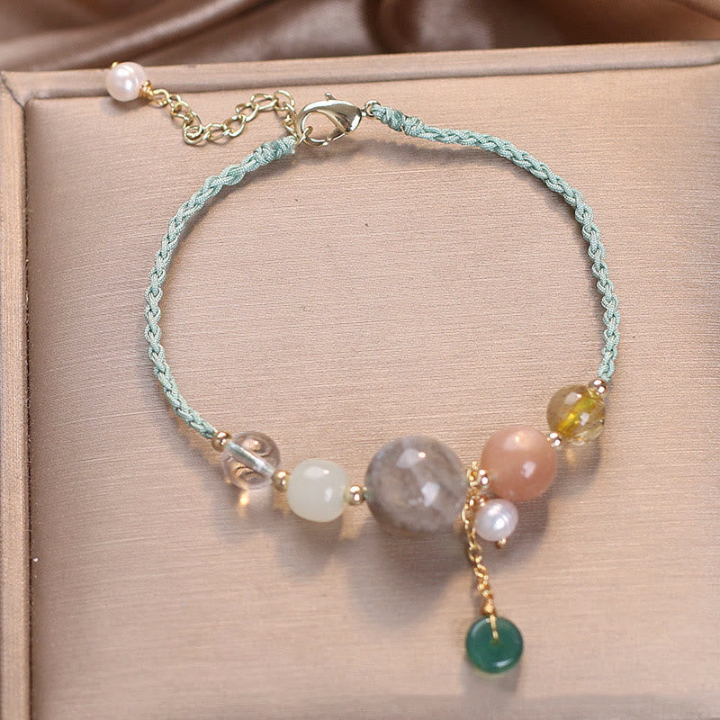 Fortune Jewel Moonstone Sunstone Beads Peace Buckle Charm Healing Bracelet