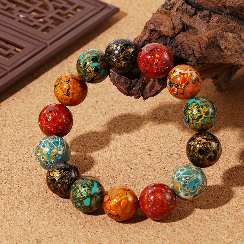Fortune Jewel Natural Multicolored Lacquer Beads Calm Bracelet