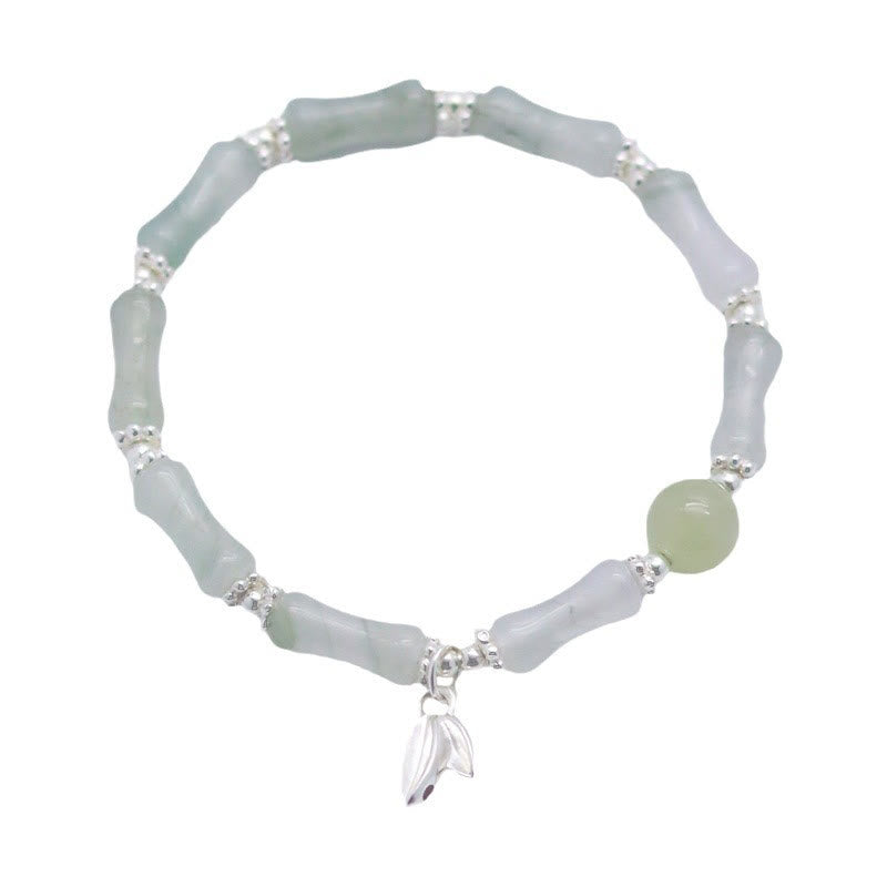 Fortune Jewel 925 Sterling Silver Natural Tianshan Jade Bamboo Charm Luck Bracelet