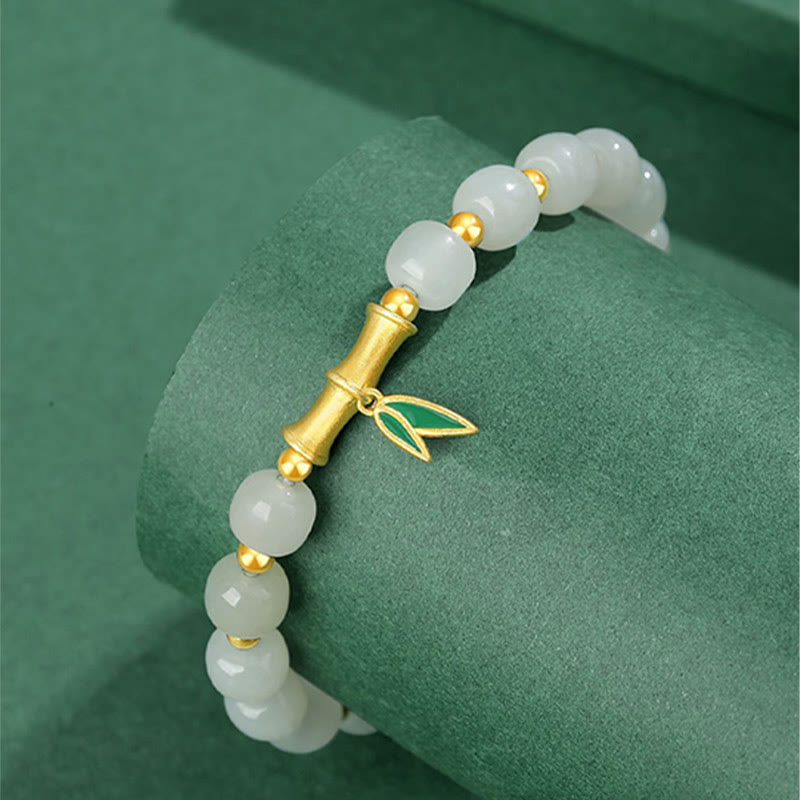 Fortune Jewel 925 Sterling Silver Hetian White Jade Bamboo Luck Bracelet