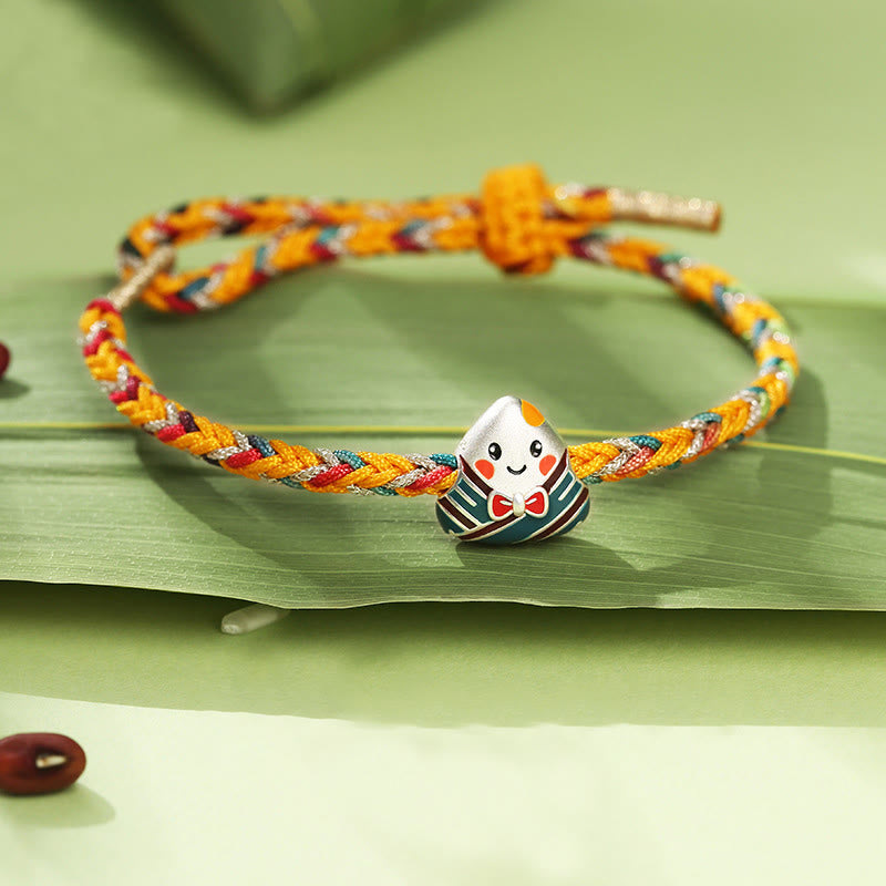 Fortune Jewel 925 Sterling Silver Dragon Boat Festival Zongzi Pattern Luck Handmade Multicolored Rope Child Adult Bracelet