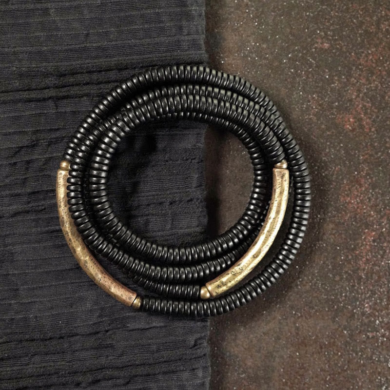Fortune Jewel Ebony Wood Brass Copper Balance Multilayered Bracelet