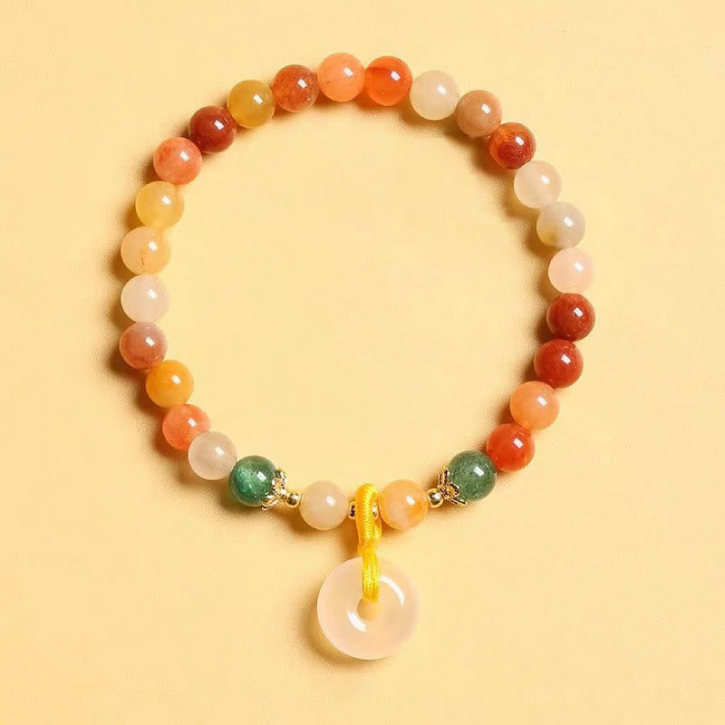 Fortune Jewel 14K Gold Plated Colorful Golden Silk Jade Peace Buckle Wealth Bracelet