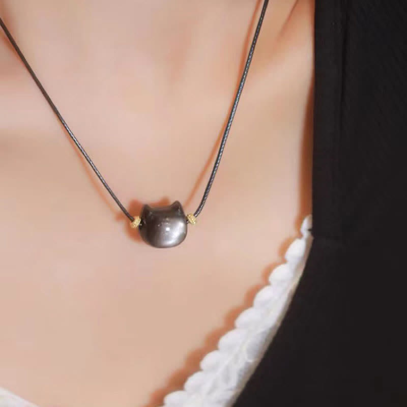 Fortune Jewel Gold Sheen Obsidian Silver Sheen Obsidian Lovely Paw Lucky Cat Protection Bracelet