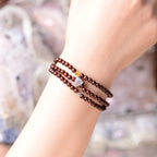 Fortune Jewel 925 Sterling Silver Indian Small Leaf Red Sandalwood Fu Character Protection Triple Wrap Bracelet