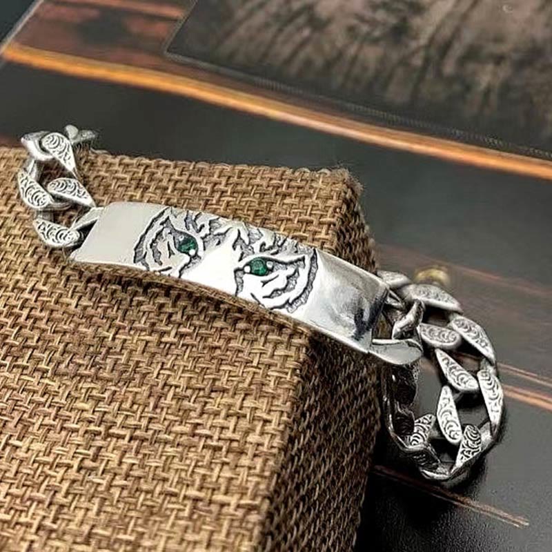 Fortune Jewel Tiger Tang Dynasty Flower Design Copper Luck Chain Bracelet
