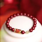 Fortune Jewel Natural Cinnabar Lucky Koi Fish Hetian Jade Bead Blessing Bracelet