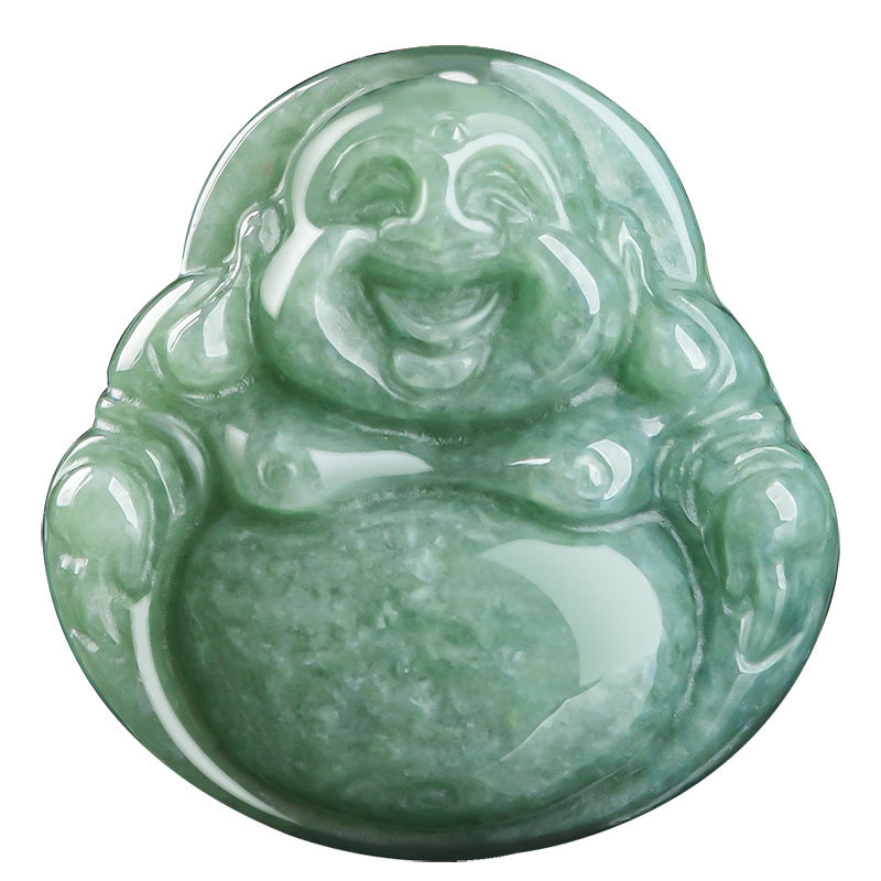 Fortune Jewel Laughing Buddha Cyan Jade Success Necklace String Pendant Fortune Jewel