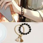 Fortune Jewel 2Pcs Black Onyx Bead Support Protection String Bracelet