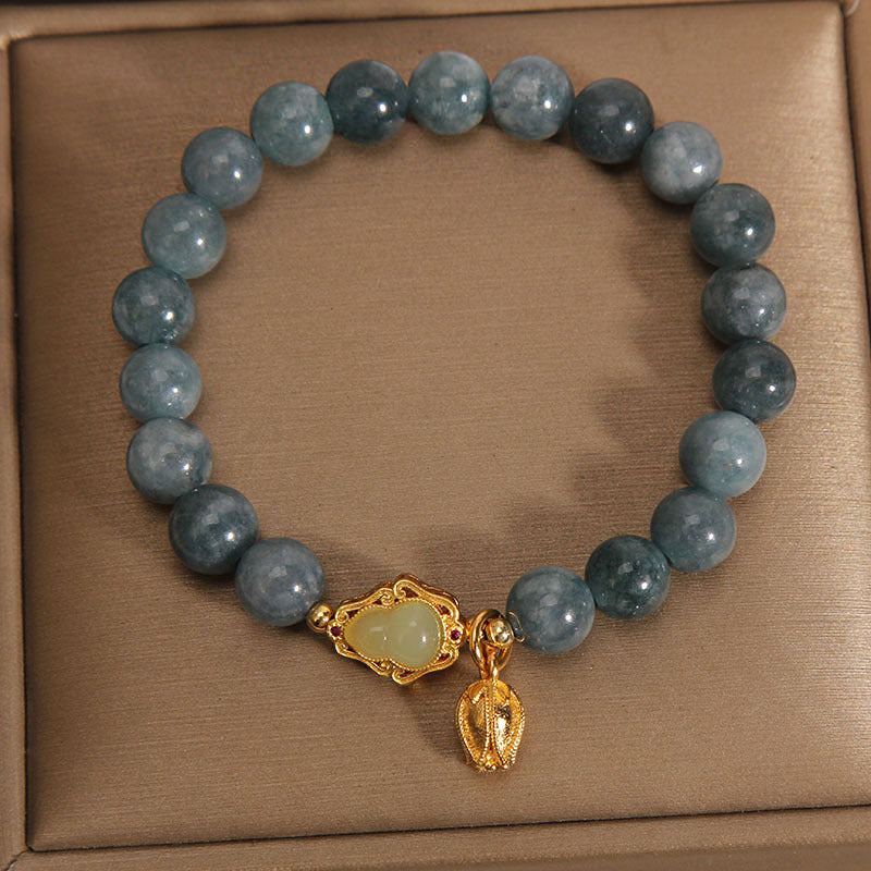 Fortune Jewel Natural Jade Gourd Tulip Charm Luck Bracelet
