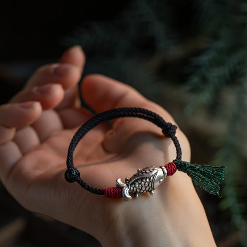 Fortune Jewel 925 Sterling Silver Luck Koi Fish Braided Bracelet