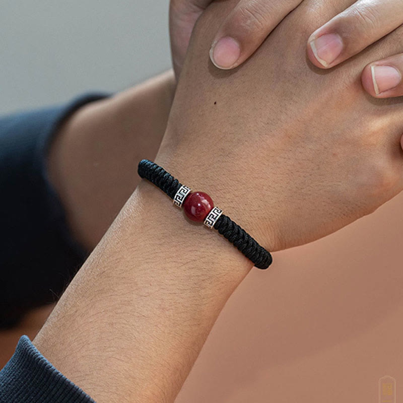 Fortune Jewel 925 Sterling Silver Natural Cinnabar Bead Calm Handmade Braided String Bracelet