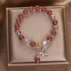 Fortune Jewel Natural Strawberry Quartz Love Healing Butterfly Charm Bracelet