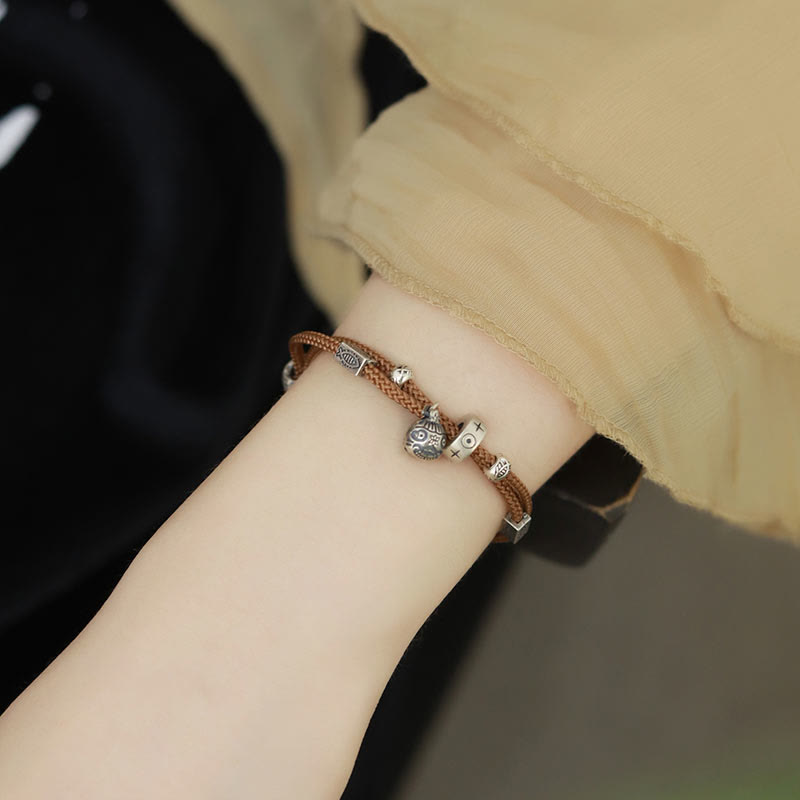 Fortune Jewel 925 Sterling Silver Gold Swallowing Beast Koi Fish Wealth Handcrafted Braided Bracelet