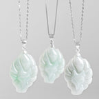 Fortune Jewel Natural Jade Nine Tailed Fox Prosperity Titanium Steel Chain Necklace Pendant