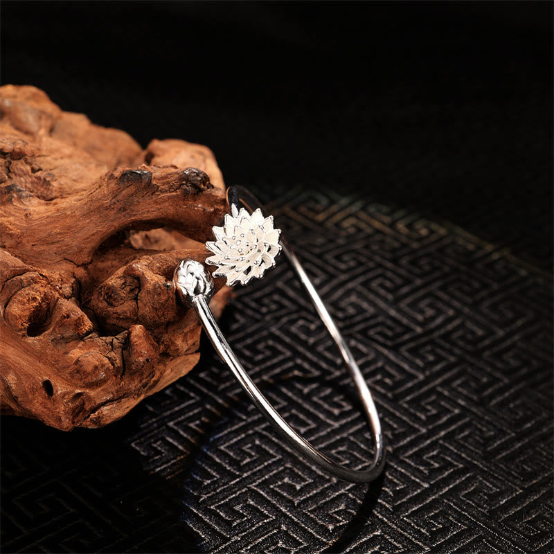Fortune Jewel Retro Lotus White Copper Enlightenment Bracelet Bangle