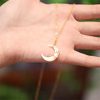 Fortune Jewel Natural Tridacna Stone Crescent Moon Blessing Necklace Pendant
